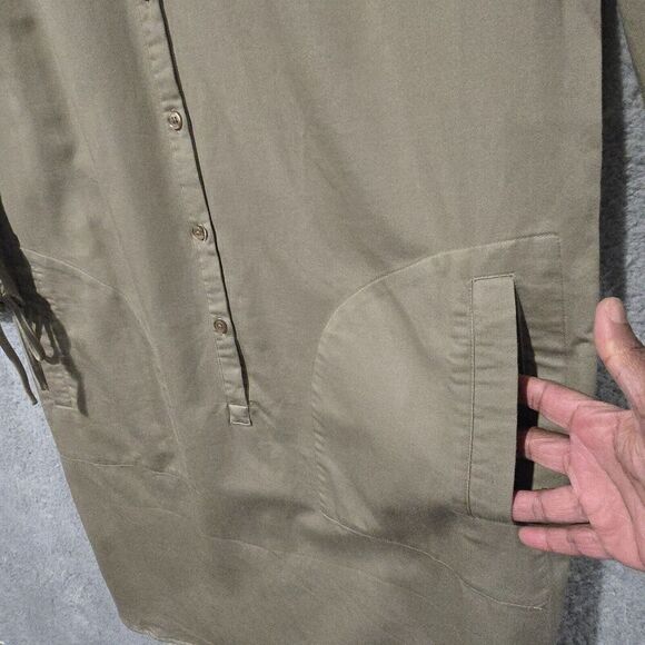Linea Louis Dell'Olio Midi Shirt Dress Sz M Lace Up‎ Sleeve Pockets Office Siren - Picture 4 of 10